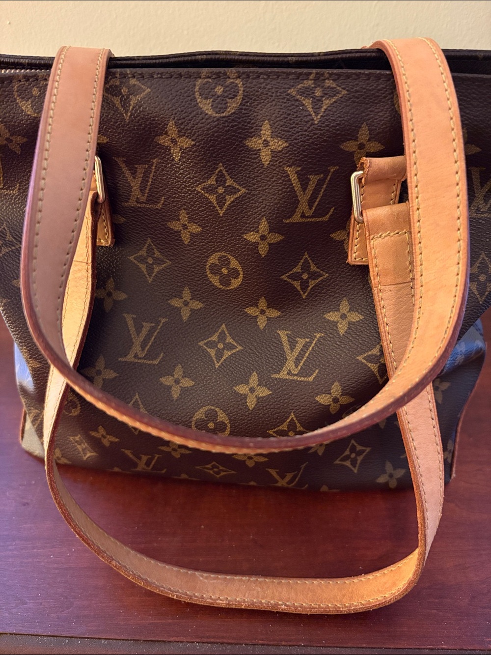 Louis Vuitton Monogram Cabas Piano Canvas Shoulder Bag in Brown with Tan Straps - Picture 6 of 12